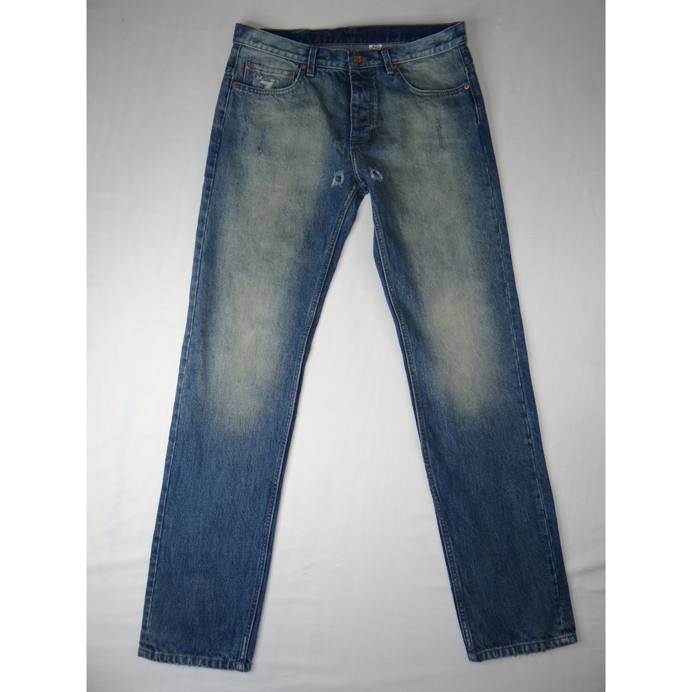 Marc Jacobs Men's Distressed Blue Denim Jeans Button Fly‎ Straight Leg Size 36